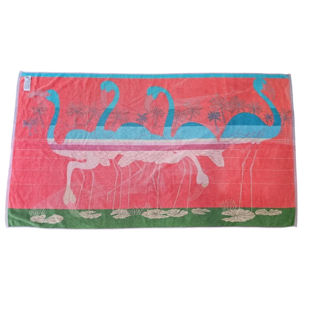 Vintage Royal Terry Beach Towel Flamingo Tropical Brazil Resort Vacation 55